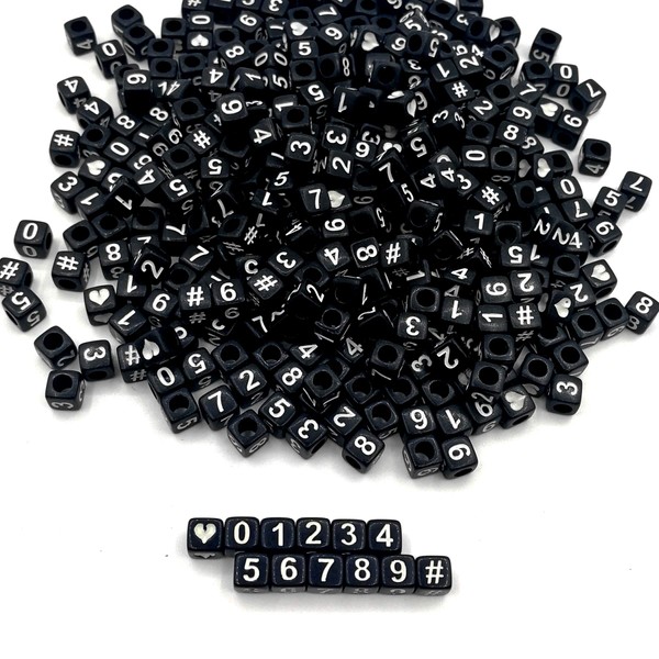 Amaney 400pcs Black Acrylic Number Beads 6x6mm Mixed Number Beads