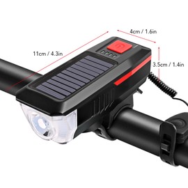 Solar / USB Charging Bike Light Bicycle Bell Horn Lamp Bike Flashlight Bike Front Light USB / Solar-charged Rechargeable Waterproof Cycle Headlight with3 Lighting Modes 5 Sounds Fits Mountain Road Bike