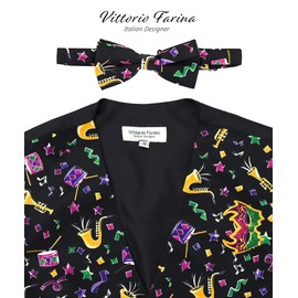 Vittorio Farina Premium Mardi Gras Suit Vest Set for Men - Vest & Bow Tie 2PC Set (Mardi #8, L)