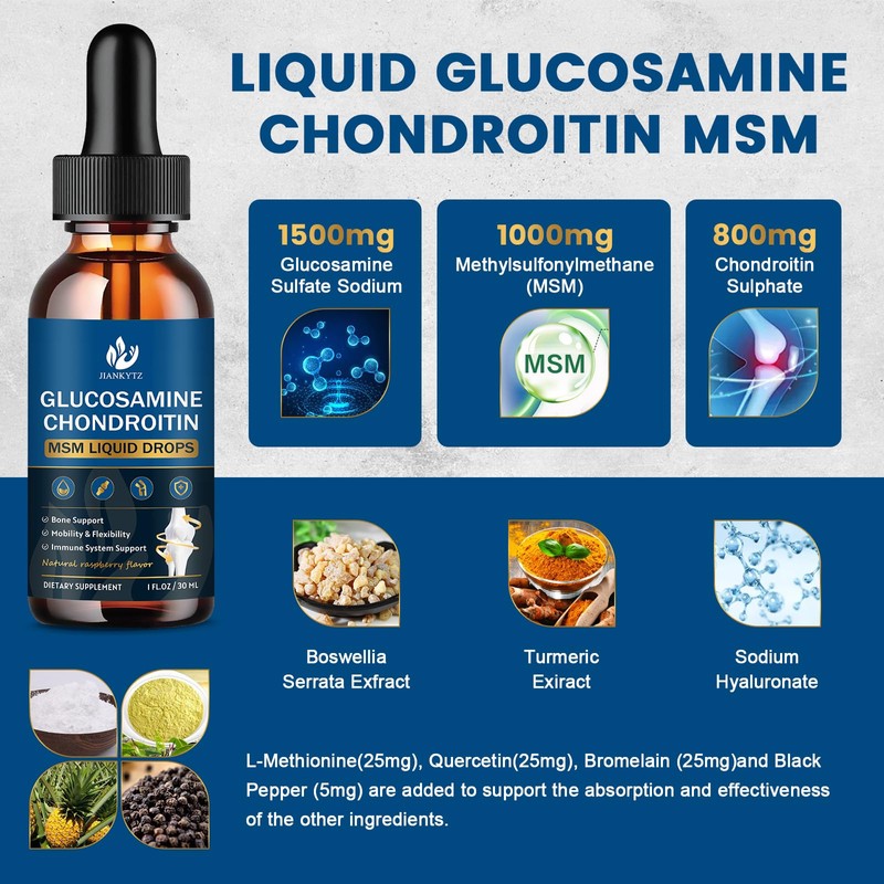 JIANKYTZ (2 Pack) Glucosamine Chondroitin MSM Liquid Drops, High Absorption,