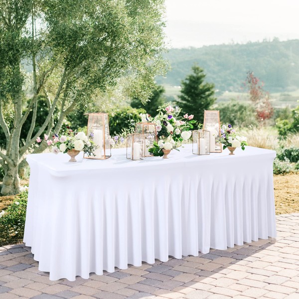 Besutolife White Spandex Tablecloths Wedding Table Skirt for Rectangle Tables