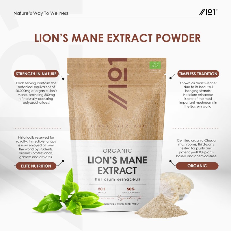 Organic Lions Mane Supplement Extract Powder 100g – 50% Polysaccharides