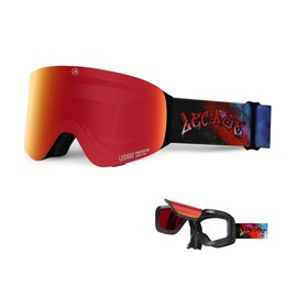 LECAGE Frameless Flip-Up Ski Goggles, with Magnetic Interchangeable Lens, Snowboard Anti Fog UV Protection, for Men Women (LH1106-C03)