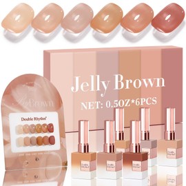 Double Rhythm Double Rhythm 6 Pcs 15 ML Gel Polish Set Same Color Same Bottle Soak Off Gel Polish Kit Nail Art Manicure Salon DIY at Home for Women (Translucent Milky Brown Nude Orange Rose Red-T6-1)