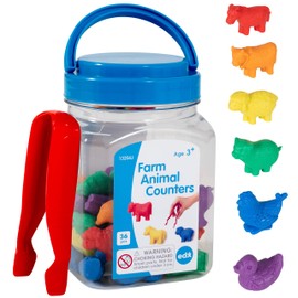 edxeducation Counter for Farm Animals - Mini Tin - Set of 36 Animals - Count, Colours, Sort and Order Learning - Math Toy for Children