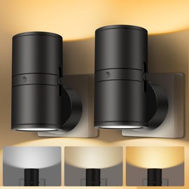 HOTUT Night Light Socket with Twilight Sensor, Pack of 2 LED Night Light with Socket, Three Colours Adjustable 0-100 lm Socket Light, Upper and Lower Lighting, Adjustable Brightness