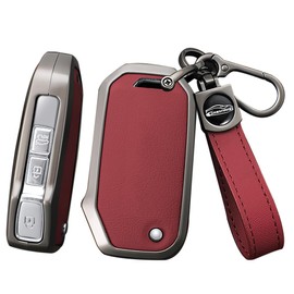 ontto 3/4 buttons Alloy Leather Flip Key Fob Cover Fit for KIA Sportage R Stinger GT Sorento Ceed CD Cerato Forte Xceed K5 Seltos Car Key Shell case keyring Key holder keychain accessories Red B