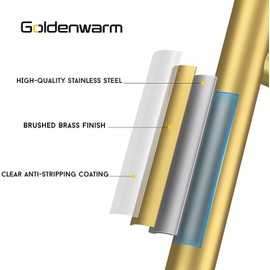 goldenwarm 10 Pack Gold Kitchen Handles Brushed Brass Drawer Handles 96mm Hole Center T-Bar Dresser Drawer Pulls Stainless Steel