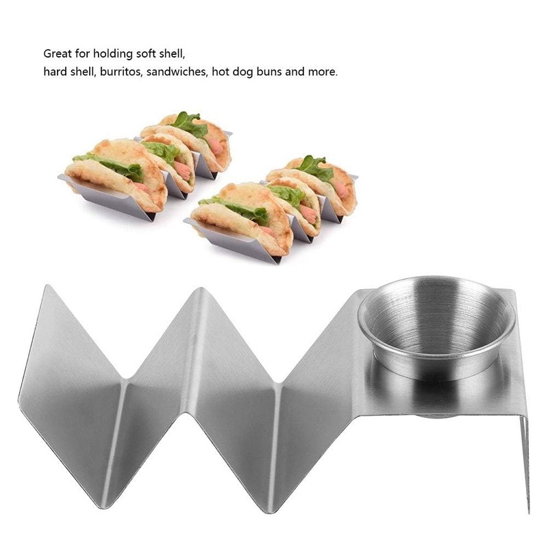 Stainless Steel Taco Holder, Silver Pancake Stand Rack with Sauce