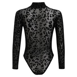 AGYMNX Women's Mesh Bodysuit Long Sleeve Turtleneck See-though Thong Bodysuit Party Nightclub Print Leotard Going Out Tops Leopard Print M