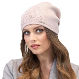 Vivisence Winter Women's Beanie with Thick Warm Fabric, Pleated Back Shiny Details for Ladies Ideal for Winter and Everyday Wear for Autumn and Winter, Light Pink,UNI