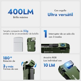 WUBEN G5 Linterna Led Recargable, Lampara De Mano 400 Lumens RGB Lamparas Recargables LED Portatiles, USB Potente Mini EDC Linterna, IP68 Impermeable 6 Modos linterna de mano Emergencia Camping(Verde)