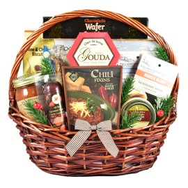 Happy Holidays For Him - A Holiday Gift Basket for Men with Meat and Cheese, Crackers, Seasoned Nuts, Snack Mix and Grilling Essentials