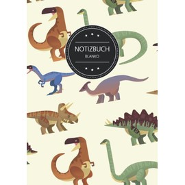 Notizbuch Blanko: Notizbuch A4 Blanko (110 Seiten, Vintage Softcover, Seitenzahlen, Weißes Papier - Dickes Notizheft, Skizzenbuch, Zeichenbuch, Blankobuch, Sketchbook - Motiv: Dinosaurier Muster Bunt