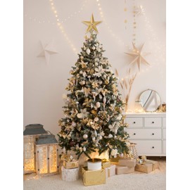 Christmas Traditions 10 inch Large Filigree Gold Glittered Christmas Star Tree Topper Star for Large Tree 6 feet-8 feet Tall/Home Decor Ornaments (Gold)