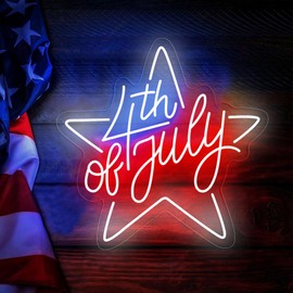 4th of July Neon Sign for Wall Decor Independence Day Neon Light for Window Decor USB Powered American Neon Sign for Patriotic Party Home Living Room Man Cave Door Decoration（13in*13in)