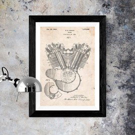 Nacnic Vintage Harley Motor Patent Poster Vintage Style Wall Decoration Illustration of Motorcycle and Car Parts Various Geometric Old Inventions Pictures Without Frame Size A3