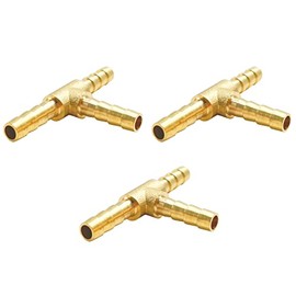 Brass Barb T Fittings, LIONMAX 3 Way Union Barb Tee Fitting, 3/16" x 3/16" x 3/16" ID Hose Barb, 3 PCS, for Water/Fuel/Air
