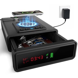 XDeer Biometric Gun Safe for Handgun with Wireless Charging, Quick Access Fingerprint Gun Safes, Bedside Pistol Case, 7/24 Digital Alarm Clock Small safe 1PCS