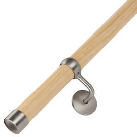 ROTHLEY Pipe Handrails for Indoor Stairs: 9.8FT Stair Railing Wood Hand Railings for Stairs Indoor Wall Mount Stair Handrail 1.6" Round Wooden Stair Railing for Elderly & Kids (Pine)