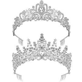 Exacoo 2 Pack Rhinestone Tiaras and Crowns for Women Girls Crystal Tiara Headband Elegant Princess Silver Crown with Combs Birthday Party Prom Dress Up Pageant Hair Accessories