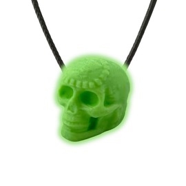 Aztec Death Whistle Necklace - Skull Pendant for Men & Women - 125+ dB Screaming Sound - Grunge Gothic Statement Jewelry - Gothic Skull Pendant - 20" Black Waxed Cord - Made in USA (Glowing Green)