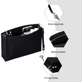 Soyizom Bolsa organizadora de fieltro para colgar bolsa de aseo 26 19 bolsa de mensajero organizador de inserción para mujer, bolsa de forro para bolsa de colgar en bolsa organizadora con hebilla dorada y llavero (tamaño pequeño-19, negro)