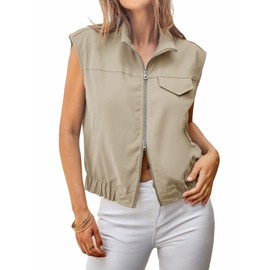 Tankaneo Womens Zip Up Cargo Vest Tops Summer Casual Sleeveless Jackets Cap Sleeve Vests Outerwear with Pockets