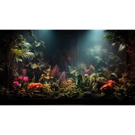 Aquarium Backdrop Tropical Palm Leaves Floral Pattern Terrarium Background Tropical Plants Landscape Fish Tank Background Reptile Habitat Backdrop Wallpaper Poster Background Decor Vinyl 48x24in