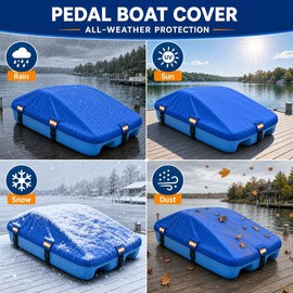 1200D PVC Pedal Boat Cover Heavy Duty - Hicover Paddle Boat Cover Waterproof Outdoor 3 or 5 Person with Windproof Buckle Straps & Reflective Strip, up to 112. 5" L x 65" W, Blue