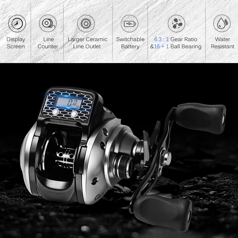 Digital Display Fishing Reel 6.3:1 16+1BB Baitcasting Reel with Larger