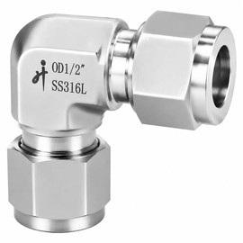 VALVENTO 316 Stainless Steel Compression Tube Fitting 90 Degree Elbow Union 1/2" OD x 1/2" OD Connector with Double Ferrules for Oil, Chemical, and Natural Gas Connections