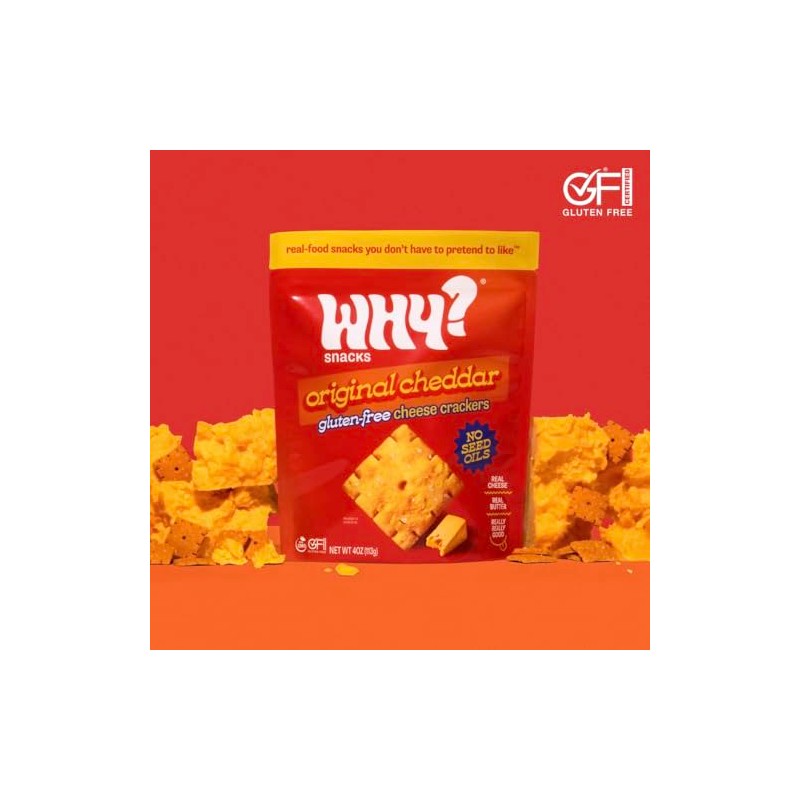 WHY? SNACKS NEW & IMPROVED FORMULA, Gluten-Free Cheddar Crackers, 2