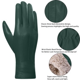 Harssidanzar Women's Leather Gloves,Winter Warm Fleece Lining Touchscreen Texting Warm Driving Lambskin Leather Gloves GL018,Hunter Green,Size L