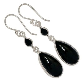 Black Onyx - Brazil 925 Sterling Silver Earrings Jewelry ALLE-18528