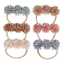 Huuflyty 6pcs Baby Girl Flower Headbands, Super Soft & Stretchy Nylon Floral Hairbands for Newborn Toddler, Child Hair Accessories (flower A)