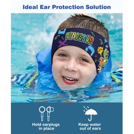 MoKo Swimming Headband, Neoprene Swimming Band, Ear Band, Waterproof Headband, Hair Band with High Elasticity and Velcro Fastening, Ear Protection Band for Children Aged 1-2, S Size, Graffiti Dinosaur
