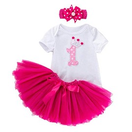 Kiralove First Birthday Child - Tulle Body Skirt - Tutu - Headband with Bow - Suit - Outfit - Ballerina - Baby - Fuchsia - fuchsia