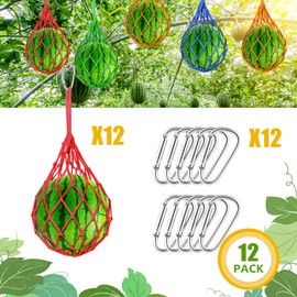 12 Pack Melon Hammocks Cradles, Melon Hammock Mesh Bags for Trellis, Heavy Duty Watermelon Nets with Hooks, Breathable, Durable & Easy - Install Fruit Support Net(Red)