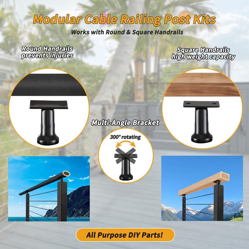 36" Black Cable Railing Kit - 4FT Adjustable Length, 2Pack