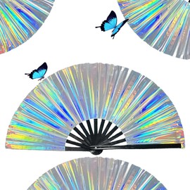 Boots on the Ground Fan, Clacking Fans for Line Dancing, Line Dance Popping Fan, Foldable Laser Colors Hand Fan for Cooling, Dance, Party & Decoration (A)