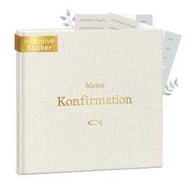 mintkind® Confirmation Guest Book Beige - Memory Book for Confirmation, 60 Pages to Design Yourself, Elegant Linen Cover - Gift for Confirmation, Suitable for Invitation Cards & Decoration