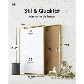 Heimlich® 2 x Picture Frames, DIN A4 21 x 30 cm, Gold Metal Frame, Pack of 2, Document Frame, Small Collage, Metal Frame, Aluminium Picture Frame, Photo Frame
