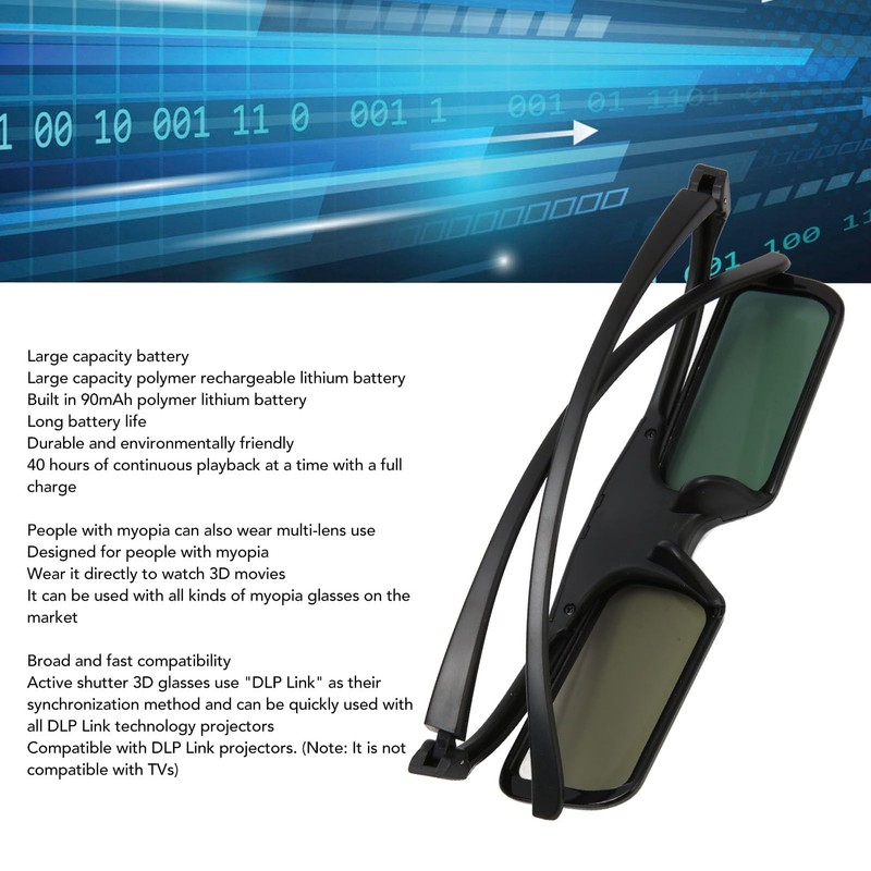 DLP 3D Glasses HD Lens 1080P Active Shutter Glasses, Wearable