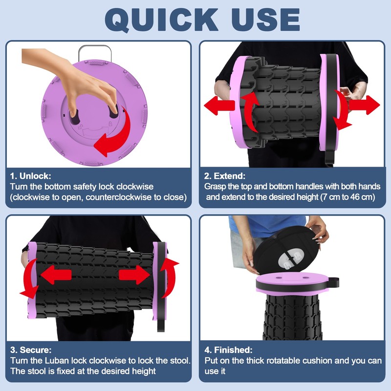 Upgraded Telescoping Stool Collapsible Stool with Seat Cushion & Bag,