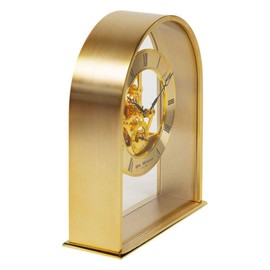 Wm Widdop Gold Effect Arch Mantel Clock with Skeleton Movement Dial