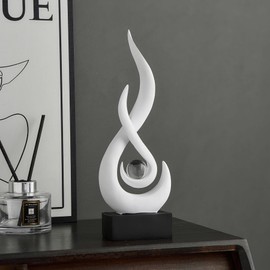 FJ White Decor Modern Flame Statue Decorations for Living Room, Minimalist Statue Shelf Decor Accents, Abstract Art Sculpture Decor for Dining Room, Office, Coffee Table, Centerpiece