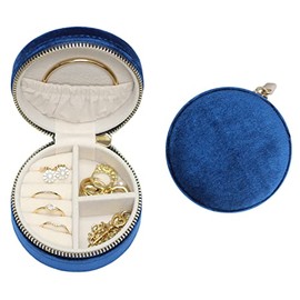 BLUTETE Velvet Travel Jewelry Case Small Round Travel Jewelry Organizer Jewelry Accessory Storage Case Gift Jewelry Box(Round Midnight Blue)