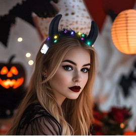 Fdesigner Light Up Horns Headband Devil Sheep Horn Headpiece Costume Hair Accessories for Adult