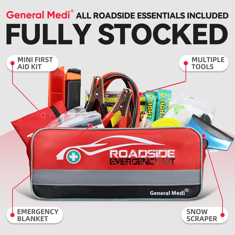 General Medi 127-Pieces Roadside Car Emergency Kit Include Mini First